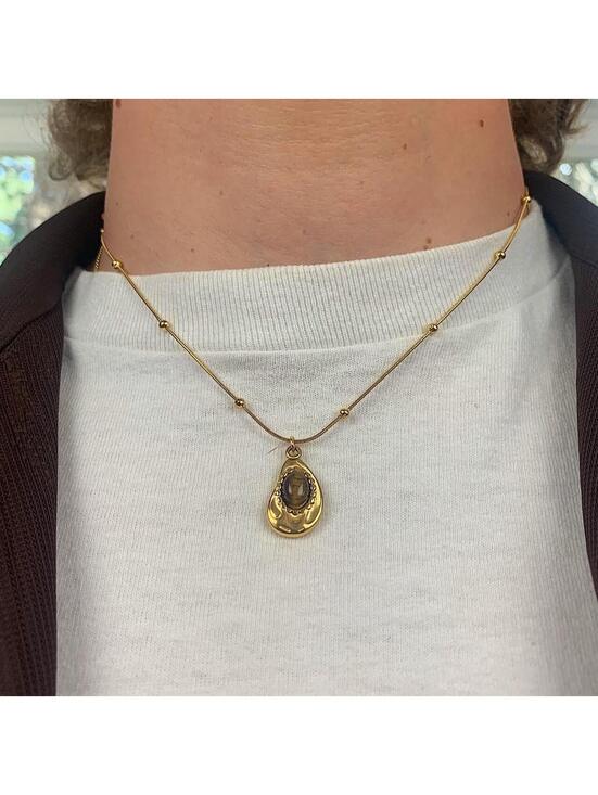 Jewelry - Minimalistic Vintage Style Tiger Eye Stone Gold plated stainless steel necklace